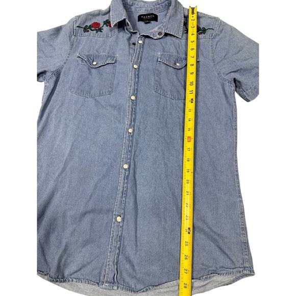 PacSun Denim Western Shirt Medium Embroidered Roses - Picture 5 of 8